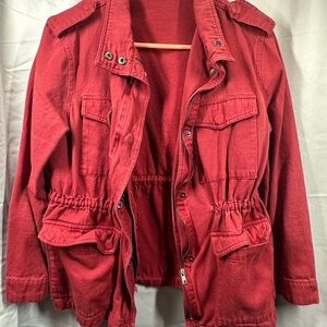 Women's Utility Jacket with Drawstring Waist - Red